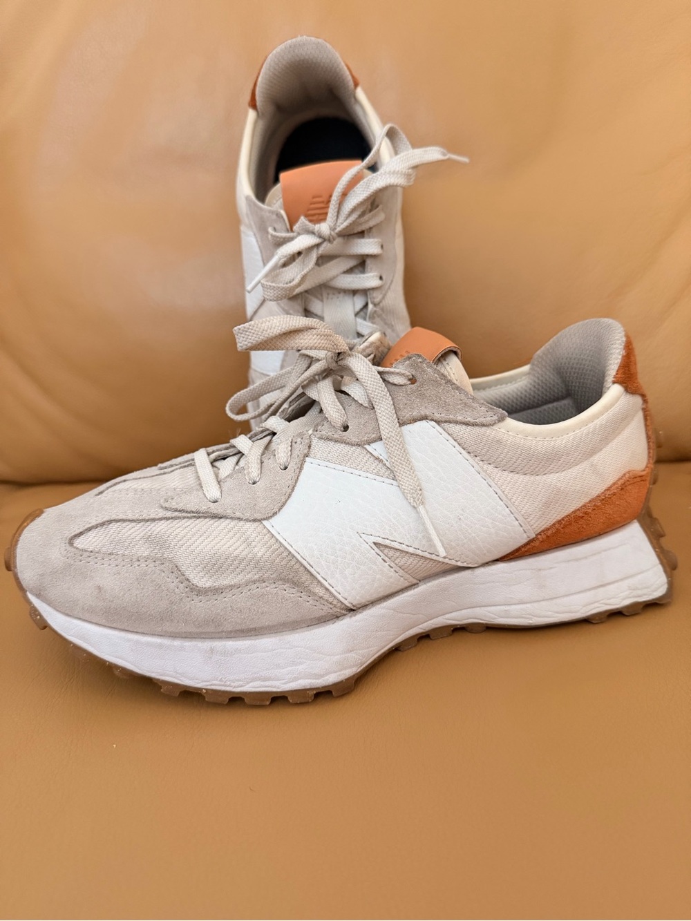 New Balance 327 Women's White & Beige Sneakers with Rust Accent